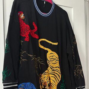 Tiger print embroidered sweatshirt dress
